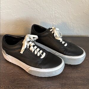 Vans Old Skool stacked Black leather lace up platform Sneakers 8.5